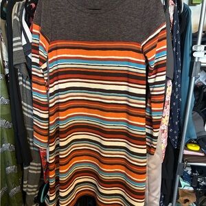 Striped Long Sleeve Dress in Orange and Blue with Pockets